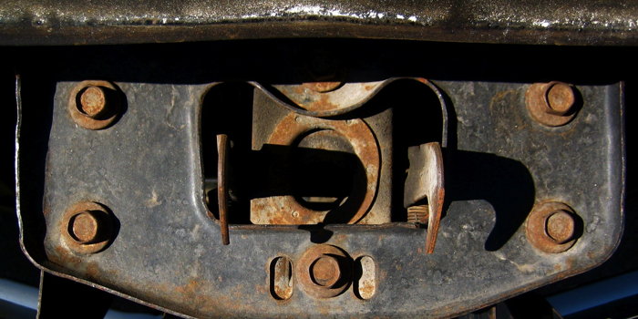 Hood latch, from inside engine compartment