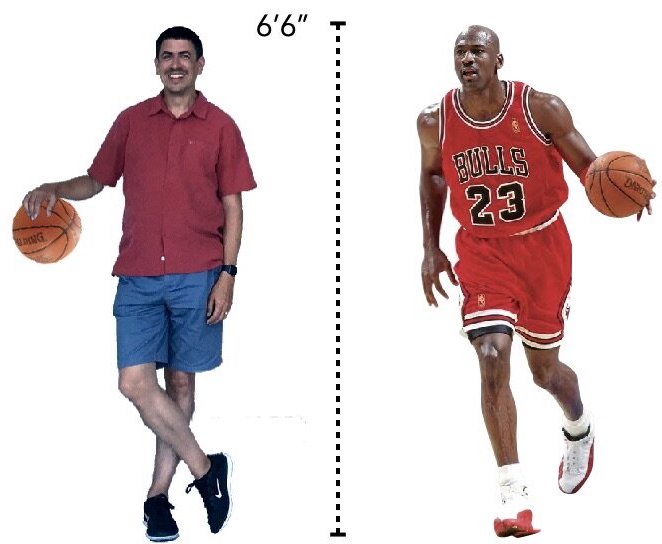 Graphic showing me and Michael Jordan at the same height